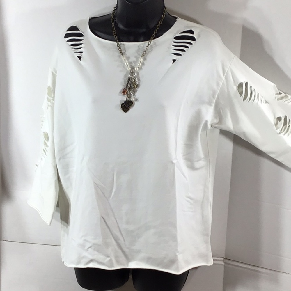 Amici white distressed pullover top Italy